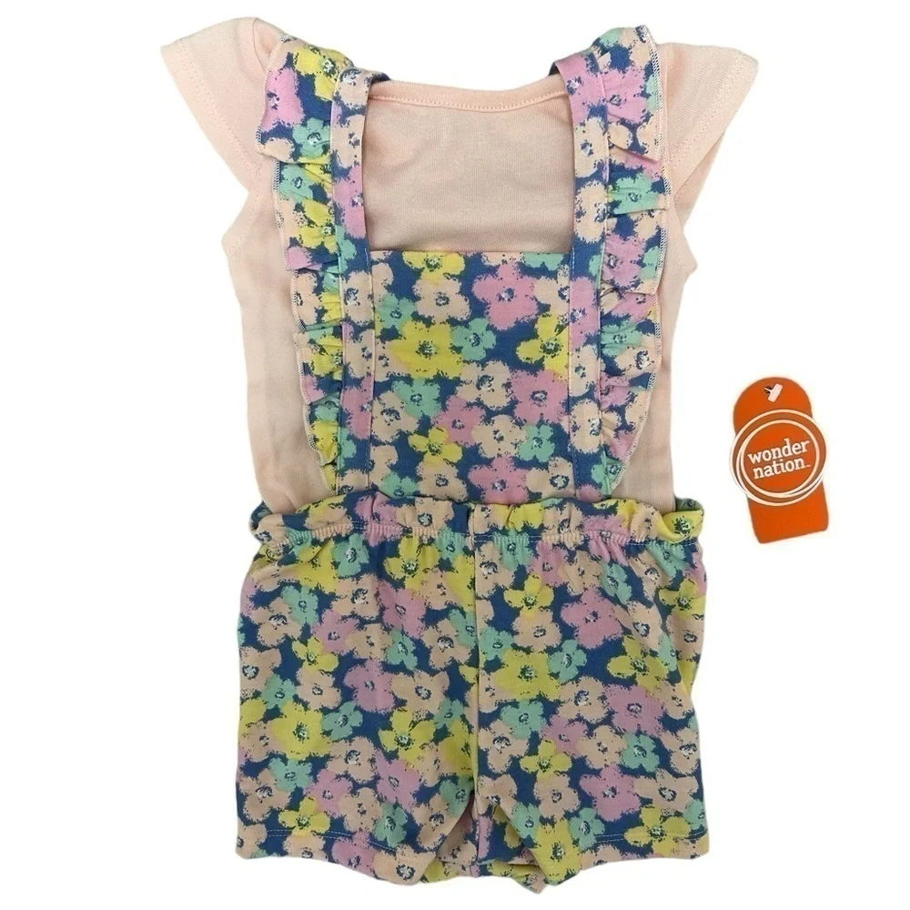 Wonder Nation Girls 12 Months Floral Jumpsuit With Bow Set New With Tags